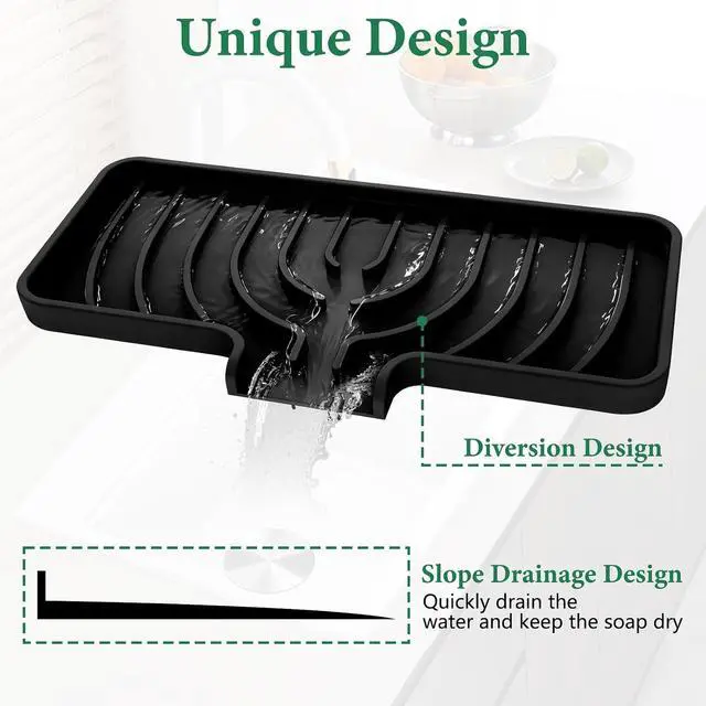 Alt view image 5 of 7 - GUUKIN Sponge Holder for Kitchen Sink, Sink Caddy and Soap Tray | 10x4 inch Kitchen Sink Organizer | Compatible with Scrub Daddy, Kitchen Sink Accessories (Black)