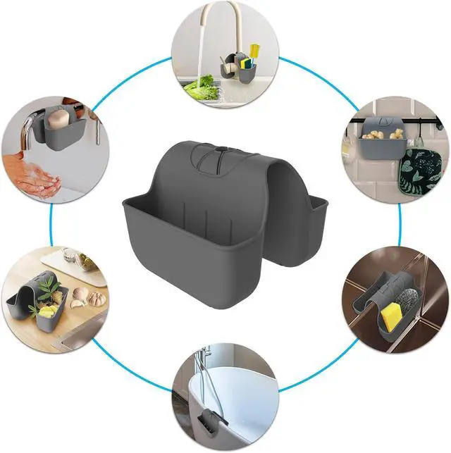 Alt view image 5 of 7 - Sponge Holder for Kitchen Sink, Silicone Sink Saddle Caddy Organizer Rack, Sponges Holder Over Faucet, Hanging Kitchen Organizer Accessories Rack Basket Dark Gray