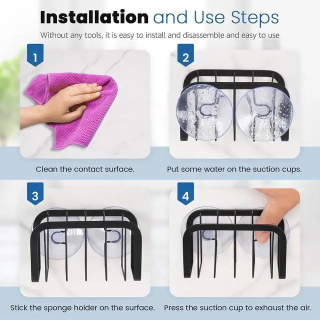 Alt view image 3 of 5 - HLOOL Sponge Holder for Kitchen Sink with Suction Cups, Kitchen Sponge Holder,Sink Caddy(Black)