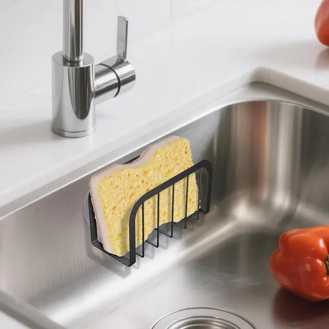 Alt view image 4 of 5 - HLOOL Sponge Holder for Kitchen Sink with Suction Cups, Kitchen Sponge Holder,Sink Caddy(Black)