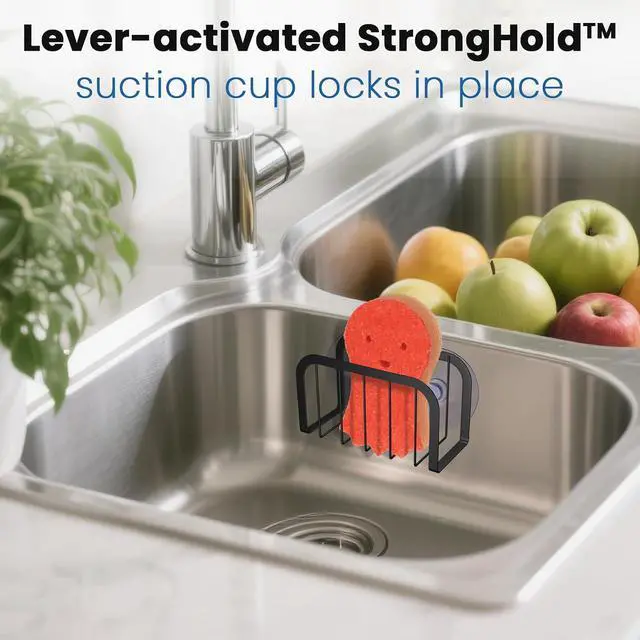 Alt view image 5 of 5 - HLOOL Sponge Holder for Kitchen Sink with Suction Cups, Kitchen Sponge Holder,Sink Caddy(Black)