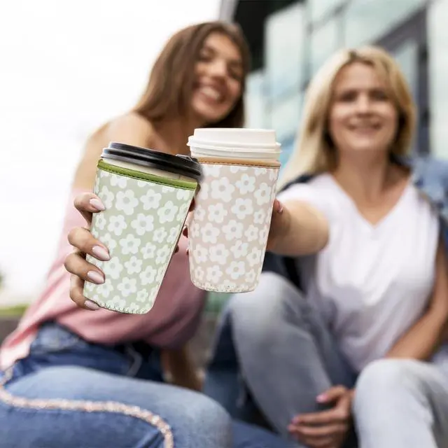 Alt view image 3 of 7 - Haevola 3 Pieces Reusable Insulated Neoprene Iced Coffee Cup Sleeve, Durable Drink Sleeve for Cold Beverages, Beverage Holder for Iced Coffee, 22-24 oz Medium (Floral Trio)