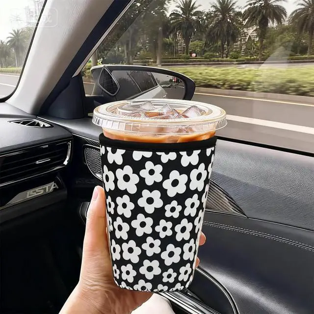 Alt view image 2 of 7 - Haevola 3 Pieces Reusable Insulated Neoprene Iced Coffee Cup Sleeve, Durable Drink Sleeve for Cold Beverages, Beverage Holder for Iced Coffee, 22-24 oz Medium (Floral Trio)