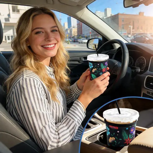 Alt view image 3 of 6 - FOREGOER Reusable Neoprene Iced Coffee Sleeve, 3 Pack Insulated Coffee Koozie Cup Sleeve for Cold Drinks, Compatible with Starbucks Dunkin Donuts (Big Flower Pattern)