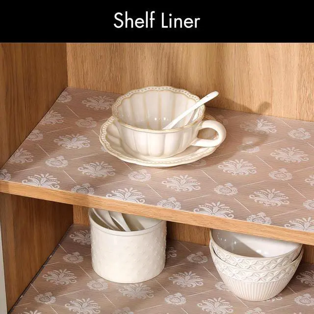 Alt view image 2 of 7 - Cooyes Shelf and Drawer Liners for Kitchen Cabinets, Non-Adhesive Cabinet Liners, EVA Waterproof Durable Shelf Paper for Refrigerator, Shelves, Cupboard with European Pattern, Easy to Cut