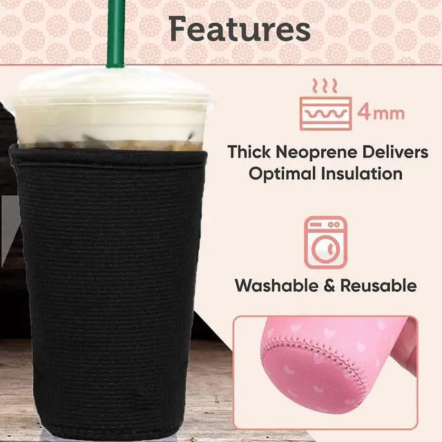 Alt view image 4 of 7 - Baxendale Iced Coffee Sleeves for Cold Drink Cups - 3 Pack Reusable Neoprene Iced Coffee Cup Sleeve for Cold Drinks, Compatible with Starbucks Dunkin and more (3 PK S/M/L, Glitter Mix #1)