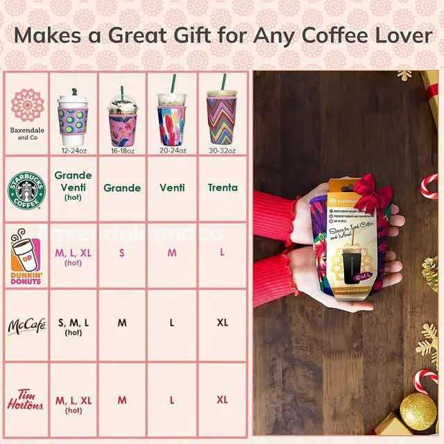 Alt view image 2 of 7 - Baxendale Iced Coffee Sleeves for Cold Drink Cups - 3 Pack Reusable Neoprene Iced Coffee Cup Sleeve for Cold Drinks, Compatible with Starbucks Dunkin and more (3 PK S/M/L, Glitter Mix #1)