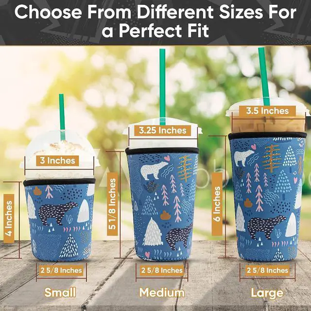 Alt view image 6 of 7 - Baxendale Iced Coffee Sleeves for Cold Drink Cups - 3 Pack Reusable Neoprene Iced Coffee Cup Sleeve for Cold Drinks, Compatible with Starbucks Dunkin and more (3 PK S/M/L, Glitter Mix #1)