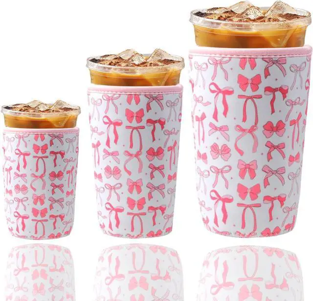 Main image of 3 Pack Reusable Iced Coffee Cup Sleeve Beverage Holder for 16-32 Ounces Coffee Sleeve for Iced & Hot Drinks Pink Drink Sleeve for Cold Beverages Compatible with Starbucks Dunkin Coffee Cup and More