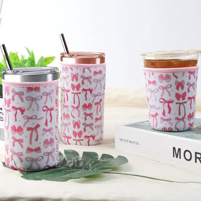Alt view image 7 of 7 - 3 Pack Reusable Iced Coffee Cup Sleeve Beverage Holder for 16-32 Ounces Coffee Sleeve for Iced & Hot Drinks Pink Drink Sleeve for Cold Beverages Compatible with Starbucks Dunkin Coffee Cup and More