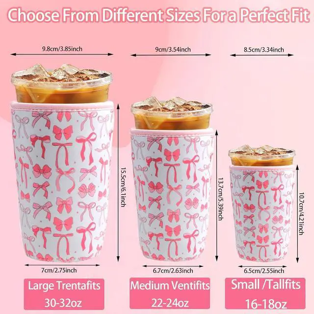 Alt view image 2 of 7 - 3 Pack Reusable Iced Coffee Cup Sleeve Beverage Holder for 16-32 Ounces Coffee Sleeve for Iced & Hot Drinks Pink Drink Sleeve for Cold Beverages Compatible with Starbucks Dunkin Coffee Cup and More