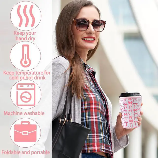 Alt view image 3 of 7 - 3 Pack Reusable Iced Coffee Cup Sleeve Beverage Holder for 16-32 Ounces Coffee Sleeve for Iced & Hot Drinks Pink Drink Sleeve for Cold Beverages Compatible with Starbucks Dunkin Coffee Cup and More