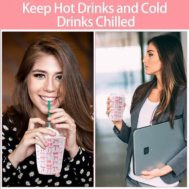 Alt view image 4 of 7 - 3 Pack Reusable Iced Coffee Cup Sleeve Beverage Holder for 16-32 Ounces Coffee Sleeve for Iced & Hot Drinks Pink Drink Sleeve for Cold Beverages Compatible with Starbucks Dunkin Coffee Cup and More