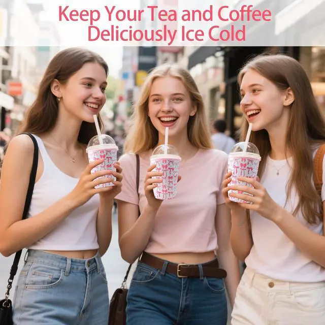 Alt view image 5 of 7 - 3 Pack Reusable Iced Coffee Cup Sleeve Beverage Holder for 16-32 Ounces Coffee Sleeve for Iced & Hot Drinks Pink Drink Sleeve for Cold Beverages Compatible with Starbucks Dunkin Coffee Cup and More