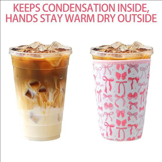Alt view image 6 of 7 - 3 Pack Reusable Iced Coffee Cup Sleeve Beverage Holder for 16-32 Ounces Coffee Sleeve for Iced & Hot Drinks Pink Drink Sleeve for Cold Beverages Compatible with Starbucks Dunkin Coffee Cup and More