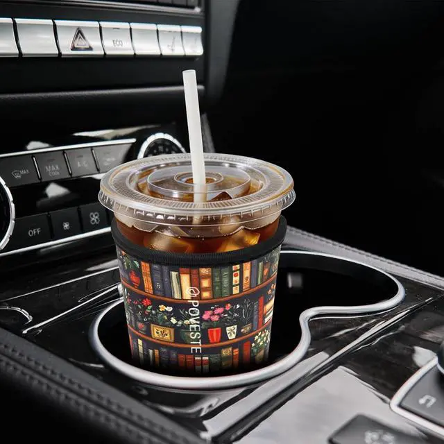 Alt view image 4 of 7 - Reusable Neoprene Insulator Sleeve for Iced Coffee & Cold Soda, Coffee Sleeves for Iced & Hot Drinks, Cold Beverage Cooler Compatible with Starbucks, Dunkin (Coffee Break, Medium: 22-24oz)