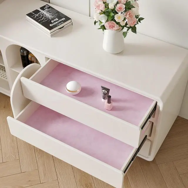 Alt view image 2 of 7 - CHIHUT Self Adhesive Velvet Flocking Liner Light Pink Velvet Contact Paper Roll Peel and Stick Soft Fabric Velvet Drawer Liners for Jewelry Dresser Box Shelf Liner 12x100 Solid Pink Felt Wallpaper