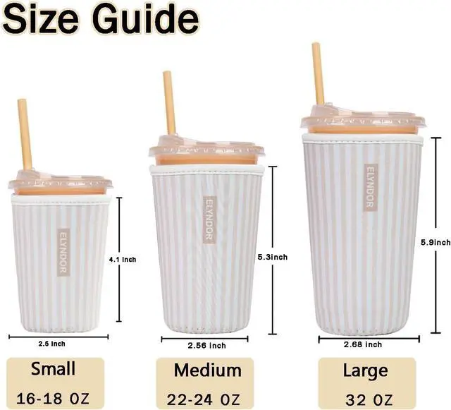 Alt view image 5 of 7 - Reusable Insulated Sleeve for Iced Coffee Cup, 3-Pack Coffee Neoprene Drink Sleeve for Cold & Hot Drinks, Beverage Holder for Iced Coffee (Cream Stripes)