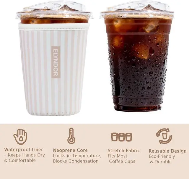 Alt view image 6 of 7 - Reusable Insulated Sleeve for Iced Coffee Cup, 3-Pack Coffee Neoprene Drink Sleeve for Cold & Hot Drinks, Beverage Holder for Iced Coffee (Cream Stripes)