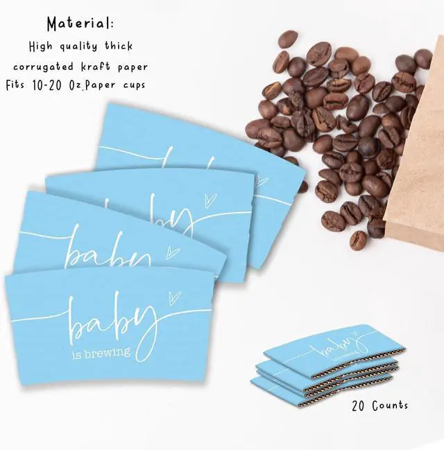 Alt view image 3 of 6 - 20 Counts A Baby Is Brewing, Coffee Cup Sleeves for Baby Shower Decorations, Disposable for Hot corrugated paper Sleeves 12 16 or 20 oz Paper Cup - Aa10
