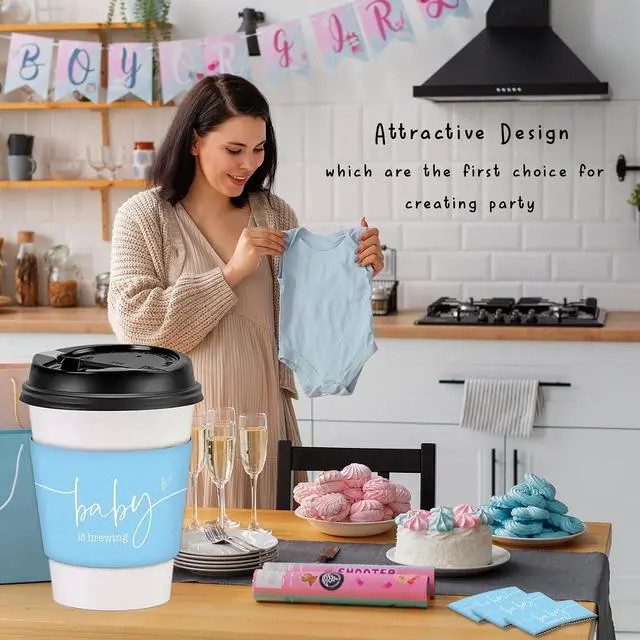 Alt view image 4 of 6 - 20 Counts A Baby Is Brewing, Coffee Cup Sleeves for Baby Shower Decorations, Disposable for Hot corrugated paper Sleeves 12 16 or 20 oz Paper Cup - Aa10