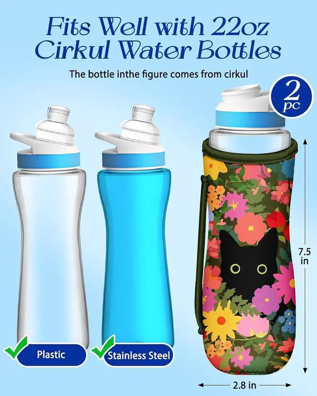 Alt view image 2 of 6 - Water Bottle Sleeve for Cirkul 22 oz - 2 Pack Bottles Cover Holder Carrier Bag with Side Handle