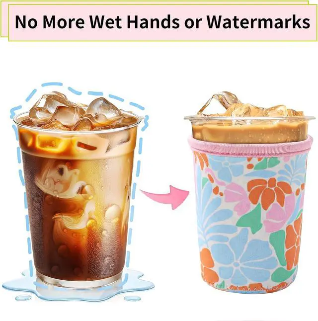 Alt view image 3 of 7 - Reusable Neoprene Iced Coffee Sleeve 3-Pack, 16-32 Oz, Matisse Floral | 3 Sizes; Insulated Neoprene Helps Reduce Condensation; Reusable, Washable, Foldable; Fits Cold Cups From Starbucks And More