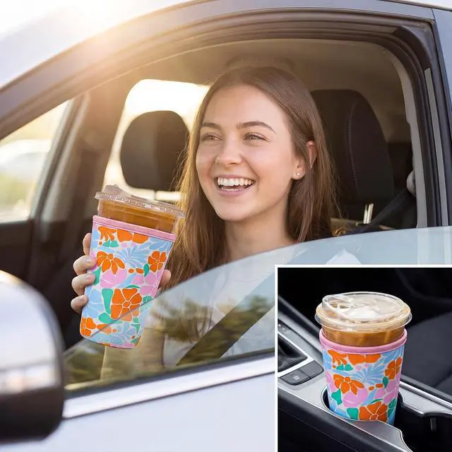 Alt view image 4 of 7 - Reusable Neoprene Iced Coffee Sleeve 3-Pack, 16-32 Oz, Matisse Floral | 3 Sizes; Insulated Neoprene Helps Reduce Condensation; Reusable, Washable, Foldable; Fits Cold Cups From Starbucks And More