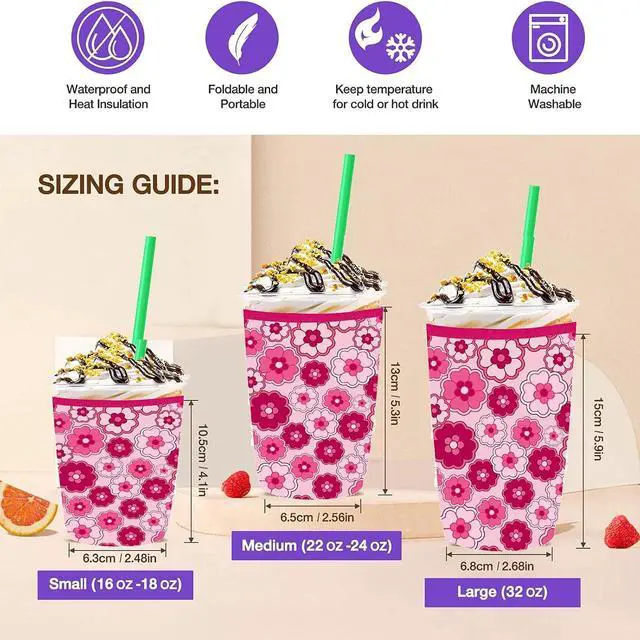 Alt view image 5 of 5 - 3 Pack Reusable Iced Coffee Cup Insulator Sleeve for Cold Beverages and Neoprene Cold Coffee Cup Sleeves Cooler Cover 16-32OZ for Coffee Cups, McDonalds, Dunkin Donuts