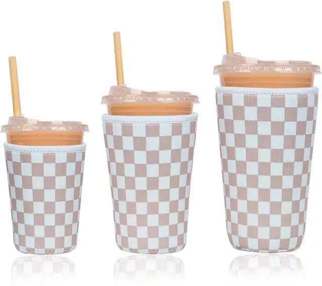 Main image of Reusable Insulated Neoprene Iced Coffee Cup Sleeve, Durable Drink Sleeve for Cold Beverages, Beverage Holder for Iced Coffee, Classic Checker