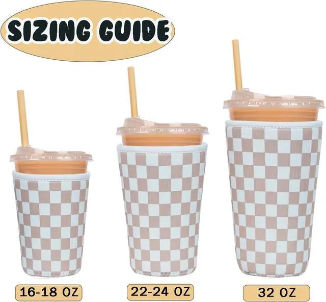 Alt view image 5 of 7 - Reusable Insulated Neoprene Iced Coffee Cup Sleeve, Durable Drink Sleeve for Cold Beverages, Beverage Holder for Iced Coffee, Classic Checker