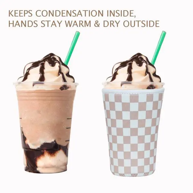 Alt view image 6 of 7 - Reusable Insulated Neoprene Iced Coffee Cup Sleeve, Durable Drink Sleeve for Cold Beverages, Beverage Holder for Iced Coffee, Classic Checker