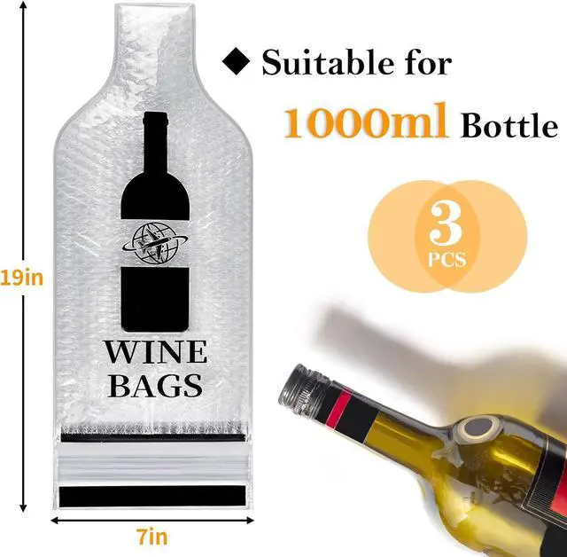 Alt view image 2 of 7 - 3 Pack Wine Bottle Travel Bags 19x7 Inch Leak Proof for Airplane Cruise | Protector bags with PVC shell and cushioned inner layer, triple seal with double zip lock