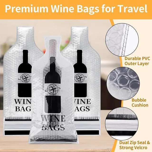 Alt view image 3 of 7 - 3 Pack Wine Bottle Travel Bags 19x7 Inch Leak Proof for Airplane Cruise | Protector bags with PVC shell and cushioned inner layer, triple seal with double zip lock