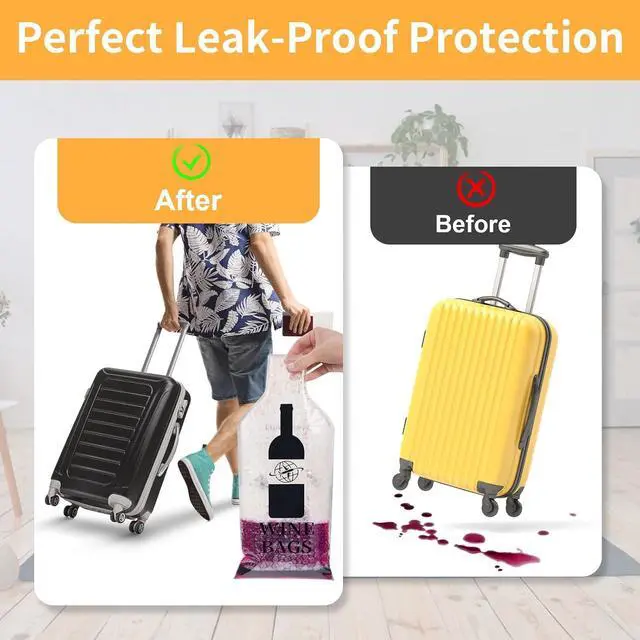 Alt view image 4 of 7 - 3 Pack Wine Bottle Travel Bags 19x7 Inch Leak Proof for Airplane Cruise | Protector bags with PVC shell and cushioned inner layer, triple seal with double zip lock