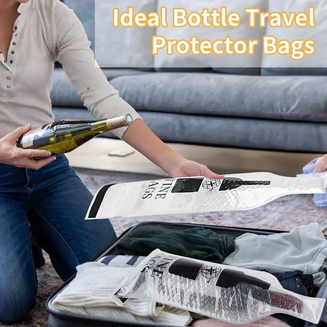 Alt view image 5 of 7 - 3 Pack Wine Bottle Travel Bags 19x7 Inch Leak Proof for Airplane Cruise | Protector bags with PVC shell and cushioned inner layer, triple seal with double zip lock