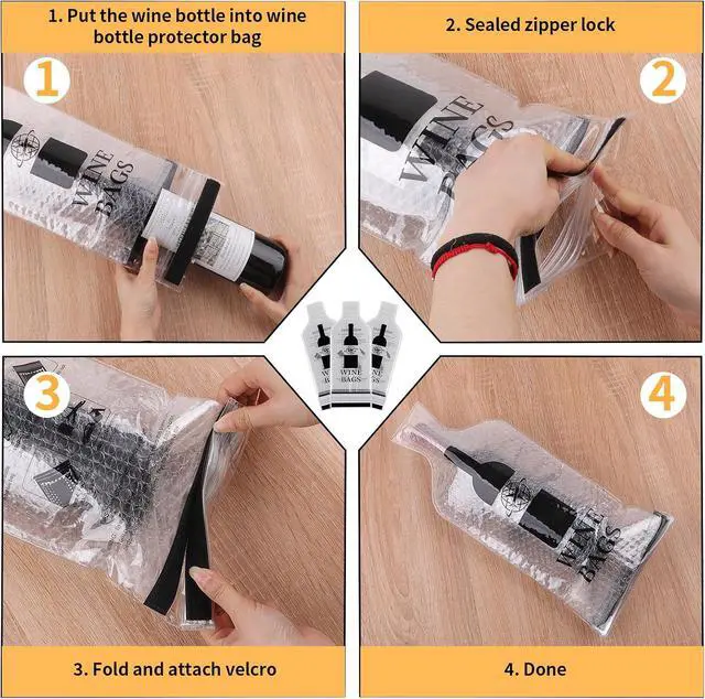 Alt view image 6 of 7 - 3 Pack Wine Bottle Travel Bags 19x7 Inch Leak Proof for Airplane Cruise | Protector bags with PVC shell and cushioned inner layer, triple seal with double zip lock