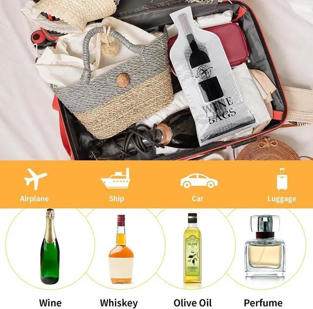 Alt view image 7 of 7 - 3 Pack Wine Bottle Travel Bags 19x7 Inch Leak Proof for Airplane Cruise | Protector bags with PVC shell and cushioned inner layer, triple seal with double zip lock