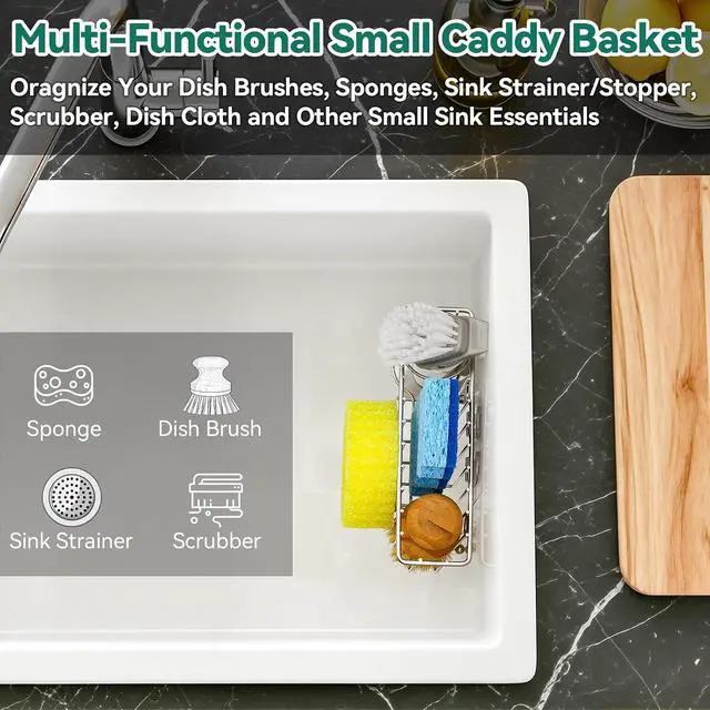 Alt view image 4 of 7 - 3-IN-1 Multiuse Sponge Holder for Kitchen Sink, Sponge Caddy for Scrub Daddy/Scrub Mommy Smiley Face, Sink Organizer Accessories for Dish Brush, Scrubber - with 2 Suction Cups & 1 Adhesive Hook
