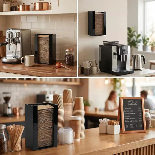 Alt view image 7 of 7 - UCUDI Coffee Cup Sleeve Holder Dispenser Coffee Bar Station Organizer | Wall Mount or CountertopHot Collar Jacket Organizer for Coffee Bar, Home Kitchen or Restaurant Use