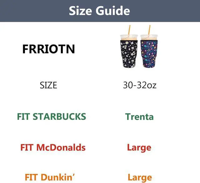Alt view image 2 of 5 - 2 Pack Reusable Iced Coffee Sleeves - FRRIOTN Insulator Sleeve for Large Size Cold Beverages, Neoprene Coffee Cup Holder (Flower, Large 32oz)