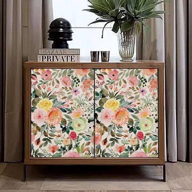 Alt view image 4 of 5 - Self Adhesive Rose Floral Drawer Liner Contact Paper Peel and Stick Floral Wallpaper for Girls Bedroom Shelves Cabinets Dresser Table Furniture Walls Decal 17.7X117 Inches