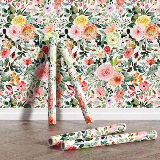 Alt view image 5 of 5 - Self Adhesive Rose Floral Drawer Liner Contact Paper Peel and Stick Floral Wallpaper for Girls Bedroom Shelves Cabinets Dresser Table Furniture Walls Decal 17.7X117 Inches