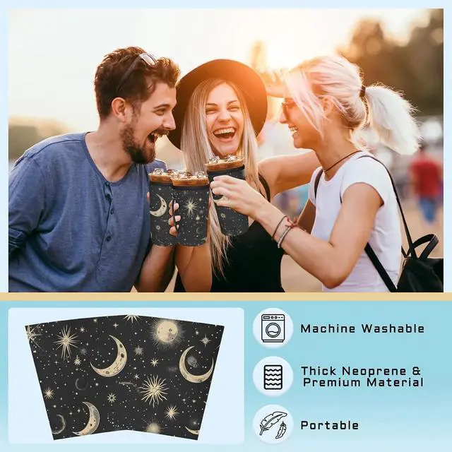 Alt view image 5 of 7 - Reusable Iced Coffee Sleeve with Handle, Moon & Stars Black Coffee Cup Sleeves for Cold Drinks, Neoprene Cup Sleeve Insulated Cooler, Cup Holder Prevents Condensation for Cars 24-28oz
