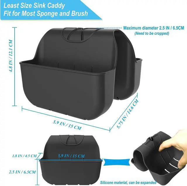 Alt view image 3 of 7 - Sponge Holder for Kitchen Sink, Silicone Sink Saddle Caddy Organizer Rack, Sponges Holder Over Faucet, Hanging Kitchen Organizer Accessories Rack Basket Black