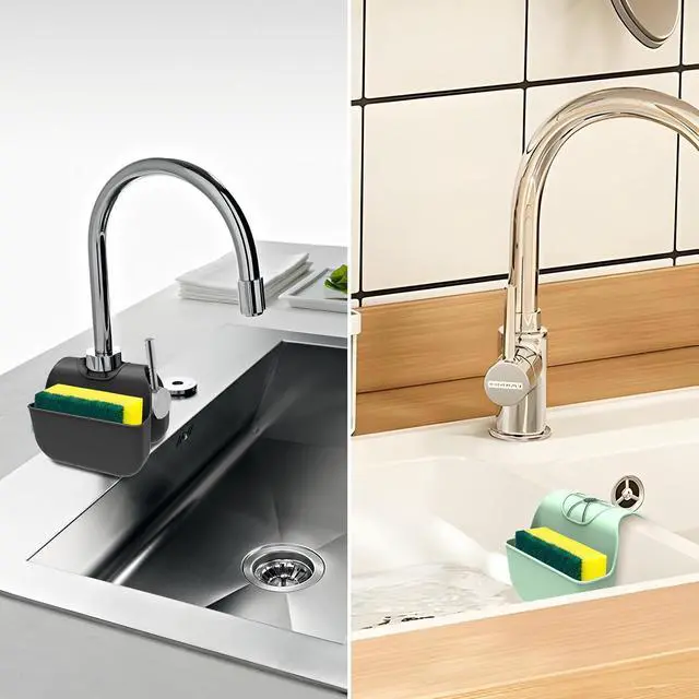 Alt view image 6 of 7 - Sponge Holder for Kitchen Sink, Silicone Sink Saddle Caddy Organizer Rack, Sponges Holder Over Faucet, Hanging Kitchen Organizer Accessories Rack Basket-Black