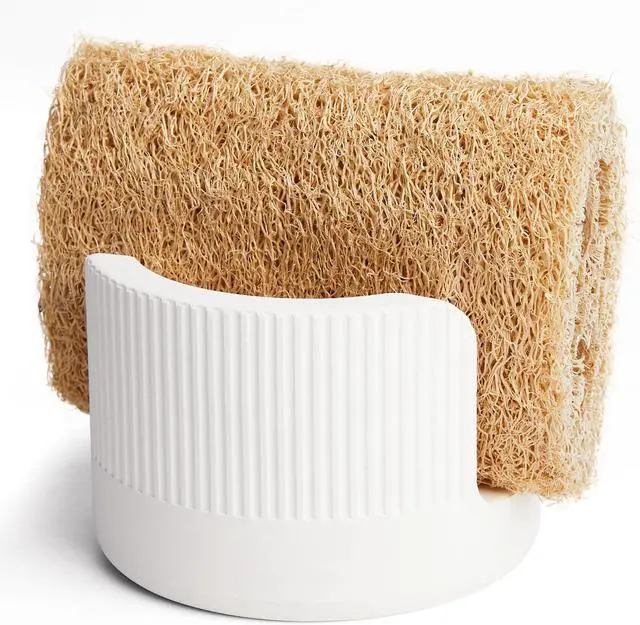 Main image of Quick Drying Diatomite Stone Sponge Holder, Compact Sponge Caddy for Kitchen Sink Counter, Water-Absorbing Round Organizer with Wide Slot, 1 Pack, White