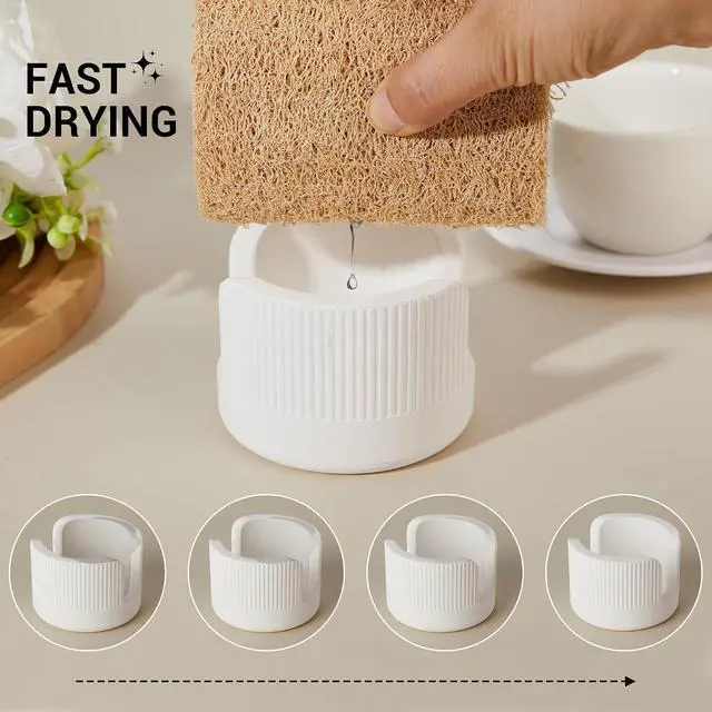 Alt view image 3 of 7 - Quick Drying Diatomite Stone Sponge Holder, Compact Sponge Caddy for Kitchen Sink Counter, Water-Absorbing Round Organizer with Wide Slot, 1 Pack, White