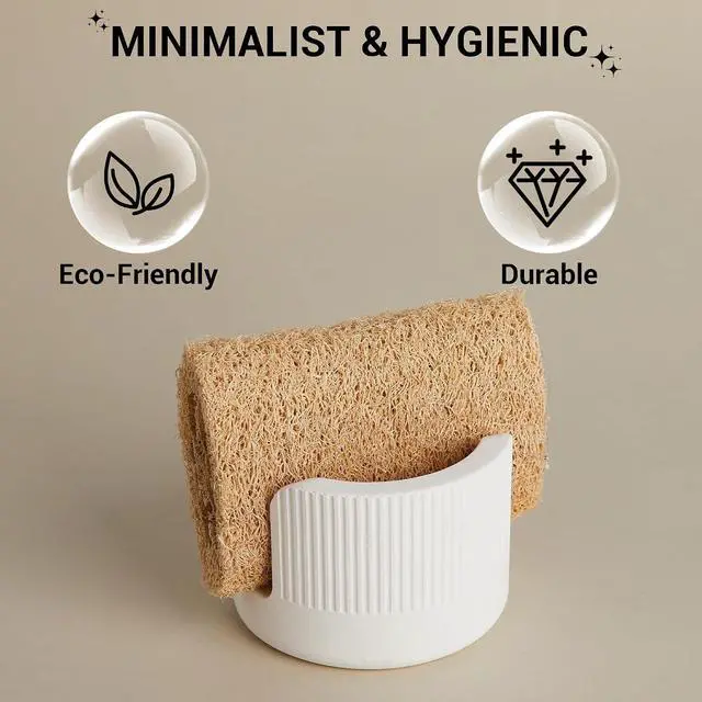 Alt view image 4 of 7 - Quick Drying Diatomite Stone Sponge Holder, Compact Sponge Caddy for Kitchen Sink Counter, Water-Absorbing Round Organizer with Wide Slot, 1 Pack, White