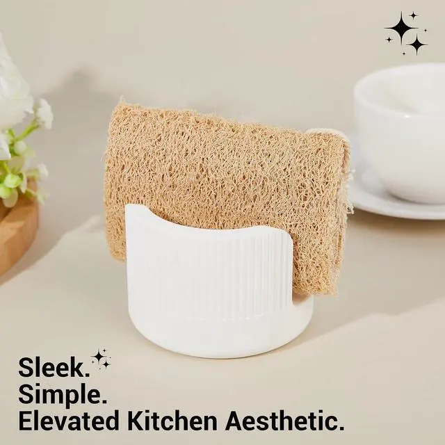 Alt view image 5 of 7 - Quick Drying Diatomite Stone Sponge Holder, Compact Sponge Caddy for Kitchen Sink Counter, Water-Absorbing Round Organizer with Wide Slot, 1 Pack, White